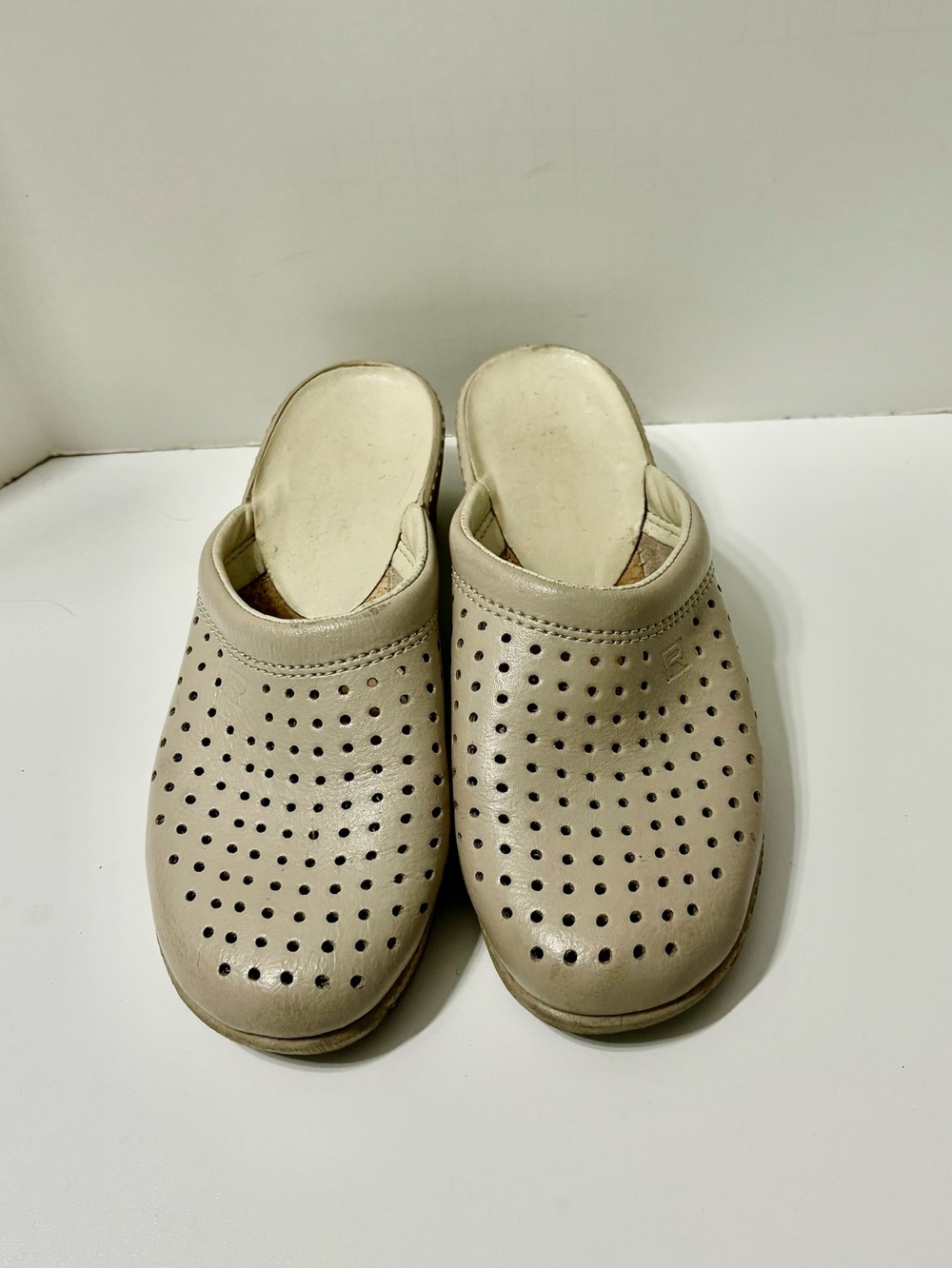 Gilbert Rohde Perforated Slip-On Mules in Beige